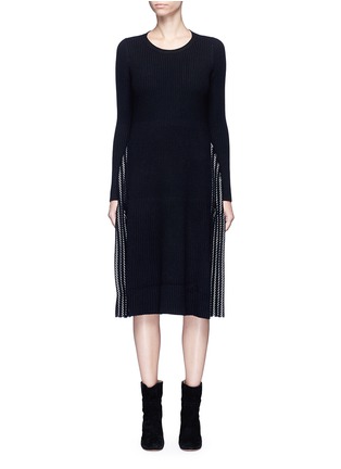 Main View - Click To Enlarge - MO&CO. EDITION 10 - Stripe intarsia insert knit dress