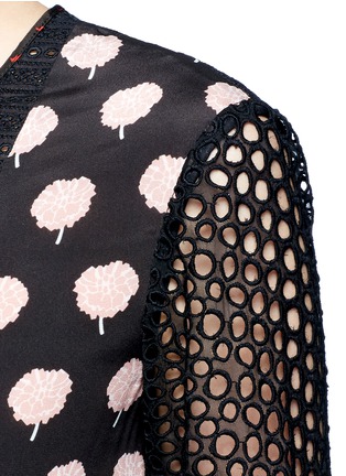 Detail View - Click To Enlarge - LANVIN - Mix print silk panel broderie anglaise dress