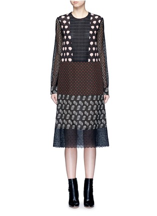 Main View - Click To Enlarge - LANVIN - Mix print silk panel broderie anglaise dress