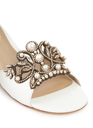 Detail View - Click To Enlarge - RENÉ CAOVILLA - Strass pearl appliqué leather slide sandals