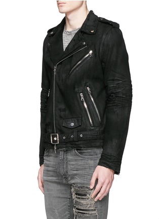 Front View - Click To Enlarge - AMIRI - 'Destroyed Perfecto' distressed denim jacket