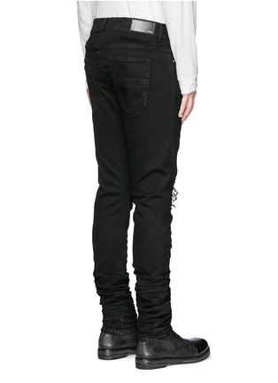 Back View - Click To Enlarge - AMIRI - 'MX1' leather patchwork distressed skinny jeans
