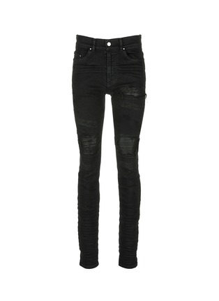 Main View - Click To Enlarge - AMIRI - 'MX1' leather patchwork distressed skinny jeans