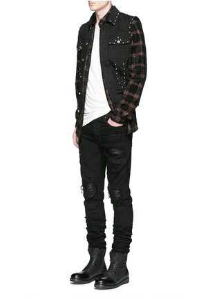 Figure View - Click To Enlarge - AMIRI - 'MX1' leather patchwork distressed skinny jeans