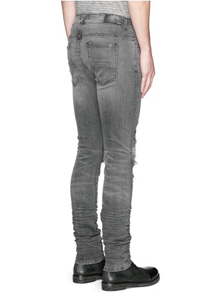 Back View - Click To Enlarge - AMIRI - 'MX1' leather patchwork distressed skinny jeans