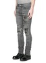 Front View - Click To Enlarge - AMIRI - 'MX1' leather patchwork distressed skinny jeans