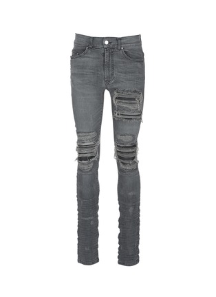 Main View - Click To Enlarge - AMIRI - 'MX1' leather patchwork distressed skinny jeans
