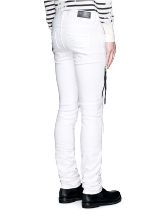 Back View - Click To Enlarge - AMIRI - 'MX2' leather patchwork distressed skinny jeans