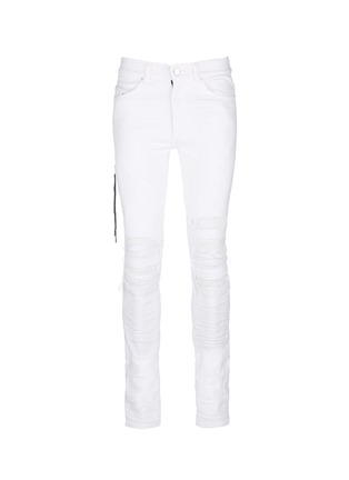 Main View - Click To Enlarge - AMIRI - 'MX2' leather patchwork distressed skinny jeans