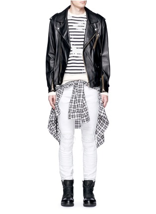 Figure View - Click To Enlarge - AMIRI - 'MX2' leather patchwork distressed skinny jeans