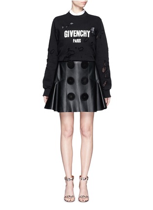 Figure View - Click To Enlarge - GIVENCHY - Suede button lambskin leather flare skirt