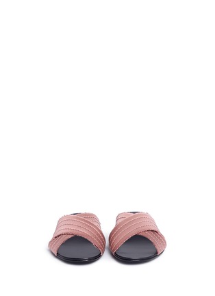 Front View - Click To Enlarge - PEDRO GARCIA  - 'Elisa' cross vamp silk satin slide sandals