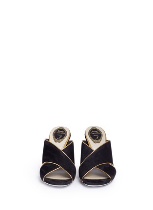 Front View - Click To Enlarge - RENÉ CAOVILLA - Faux pearl and strass embellished heel suede mules