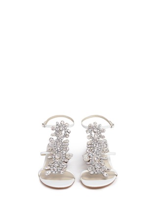 Front View - Click To Enlarge - RENÉ CAOVILLA - Glass stone embellished Karung leather sandals