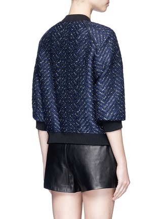 Back View - Click To Enlarge - 3.1 PHILLIP LIM - Chevron stripe cloqué mid sleeve bomber jacket