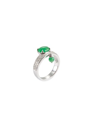 Figure View - Click To Enlarge - SAMUEL KUNG - Diamond jade 18k white gold drop ring