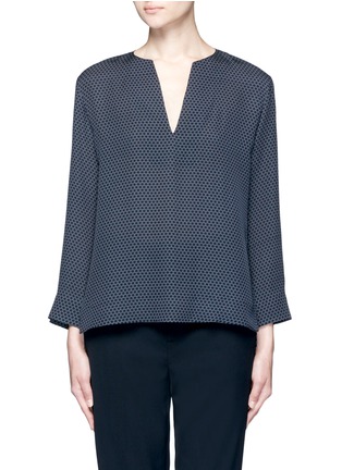 Main View - Click To Enlarge - VINCE - Tie print split neck blouse