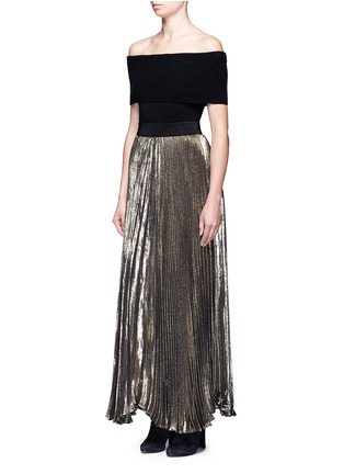 Figure View - Click To Enlarge - ALICE & OLIVIA - 'Katz' metallic plissé pleat maxi skirt