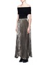 Figure View - Click To Enlarge - ALICE & OLIVIA - 'Katz' metallic plissé pleat maxi skirt