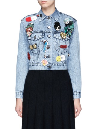 Main View - Click To Enlarge - ALICE & OLIVIA - 'Chloe' patch embellished cropped denim jacket