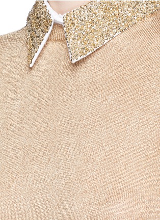 Detail View - Click To Enlarge - ALICE & OLIVIA - Embellished collar metallic sweater