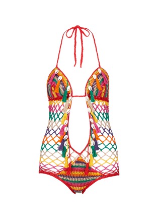 Main View - Click To Enlarge - ANNA KOSTUROVA - 'Aztec' seashell stripe crochet monokini swimsuit