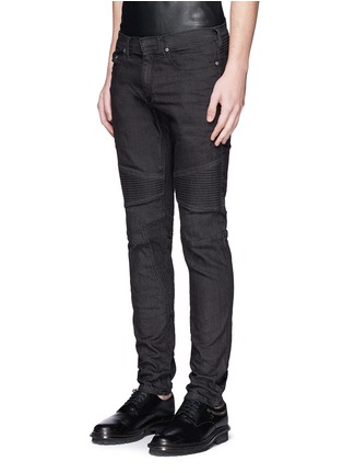 Front View - Click To Enlarge - NEIL BARRETT - Biker raw denim skinny jeans