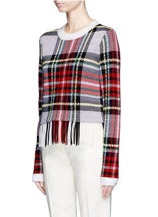 Front View - Click To Enlarge - CHLOÉ - Colourblock fringe hem plaid sweater