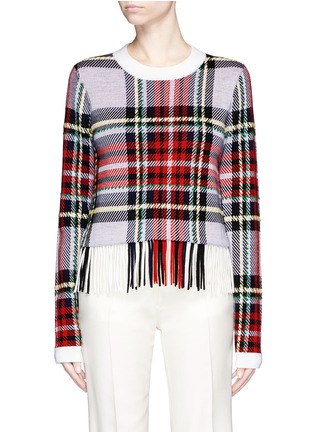 Main View - Click To Enlarge - CHLOÉ - Colourblock fringe hem plaid sweater