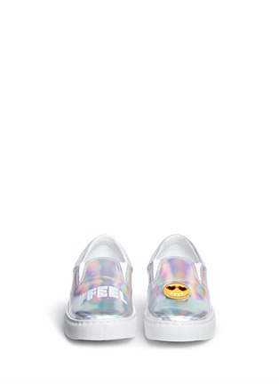 Figure View - Click To Enlarge - CHIARA FERRAGNI - 'I Feel' detachable smiley patch holographic leather slip-ons