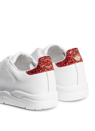 Detail View - Click To Enlarge - CHIARA FERRAGNI - 'Roger' glitter collar leather sneakers