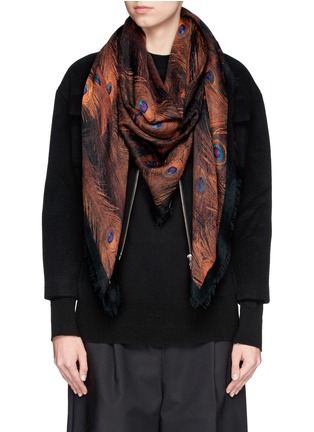 Figure View - Click To Enlarge - GIVENCHY - Peacock print cashmere-silk scarf