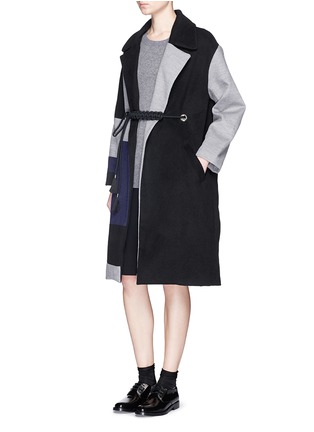 Figure View - Click To Enlarge - CYNTHIA & XIAO - Braided paracord belt oversize patchwork coat