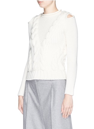 Front View - Click To Enlarge - ALEXANDER MCQUEEN - Cutout shoulder cable knit Merino wool sweater