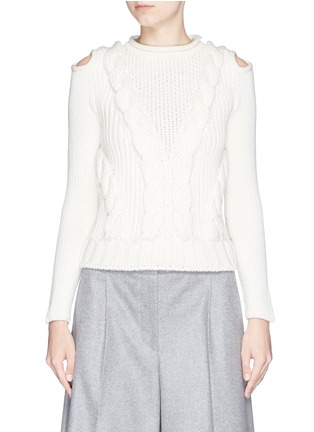 Main View - Click To Enlarge - ALEXANDER MCQUEEN - Cutout shoulder cable knit Merino wool sweater