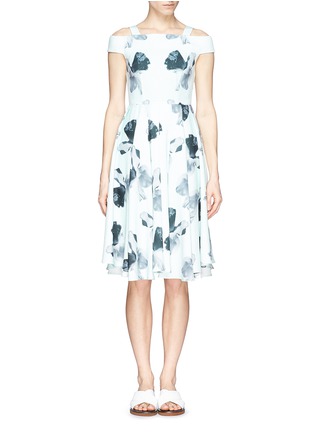 Main View - Click To Enlarge - HELEN LEE - Cold shoulder floral print piqué dress