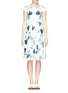 Main View - Click To Enlarge - HELEN LEE - Cold shoulder floral print piqué dress