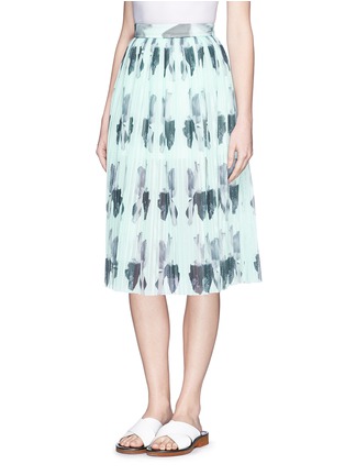 Front View - Click To Enlarge - HELEN LEE - Floral print plissé pleat mesh midi skirt