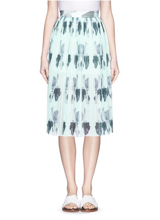 Main View - Click To Enlarge - HELEN LEE - Floral print plissé pleat mesh midi skirt
