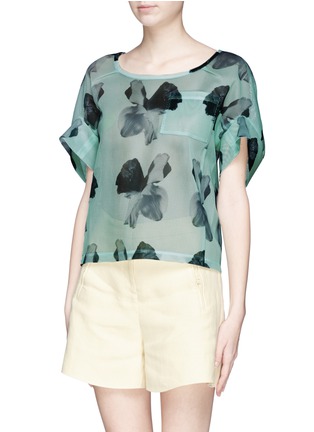 Front View - Click To Enlarge - HELEN LEE - Floral print mesh T-shirt