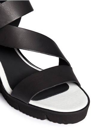 Detail View - Click To Enlarge - SARAH SUMMER - Black leather wedge platform sandals