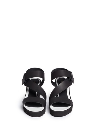 Figure View - Click To Enlarge - SARAH SUMMER - Black leather wedge platform sandals
