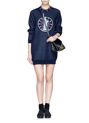 Detail View - Click To Enlarge - KENZO - Eiffel tower and Statue of Liberty embroidered sweatshirt dress