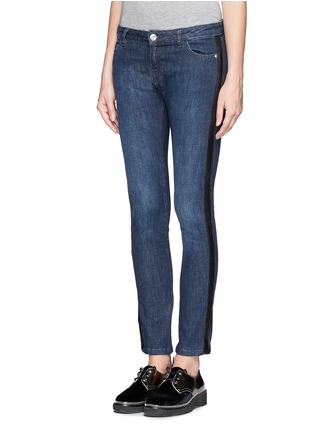 Front View - Click To Enlarge - EACH X OTHER - Leather trim washed jeans