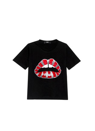 Main View - Click To Enlarge - MARKUS LUPFER - Candy Cane Stripe' Lara Lip sequin Alex kids T-shirt