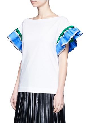 Front View - Click To Enlarge - EMILIO PUCCI - Scarf print stripe ruffle sleeve T-shirt