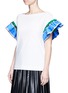 Front View - Click To Enlarge - EMILIO PUCCI - Scarf print stripe ruffle sleeve T-shirt