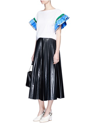 Figure View - Click To Enlarge - EMILIO PUCCI - Scarf print stripe ruffle sleeve T-shirt