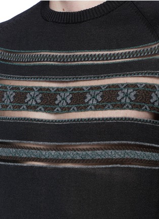 Detail View - Click To Enlarge - KOLOR - Tribal intarsia mesh trim short sleeve sweater