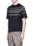 Front View - Click To Enlarge - KOLOR - Tribal intarsia mesh trim short sleeve sweater